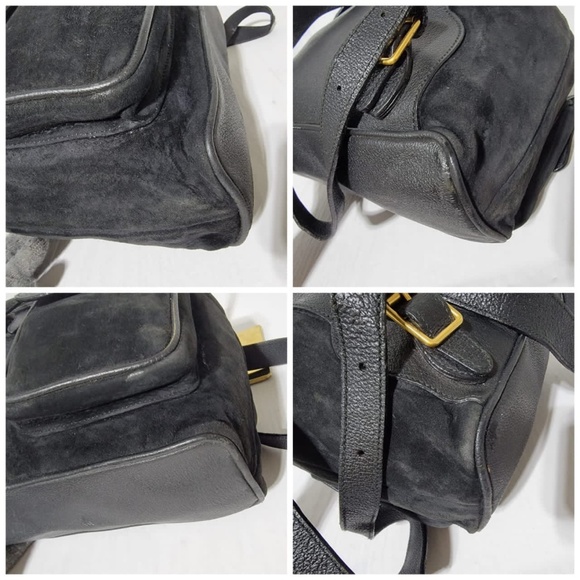 Authentic Gucci Vintage Suede & Leather Bamboo Backpack Black - Picture 9 of 12